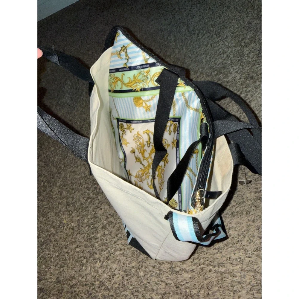 Victoria's Secret Beige Nautical Anchor Chain Print Tote Bag Insulated New